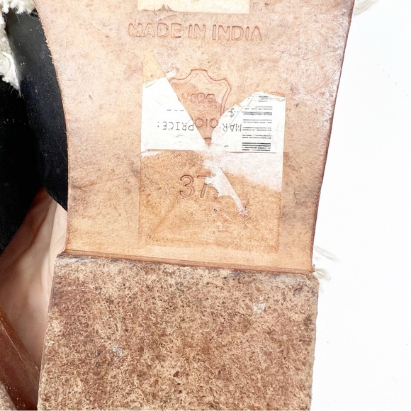 ANTIK BATIK ALBA BLACK LEATHER WITH FRINGE FLAT SLIP ON SANDALS WOMENS SZ 7 - Picture 7 of 7